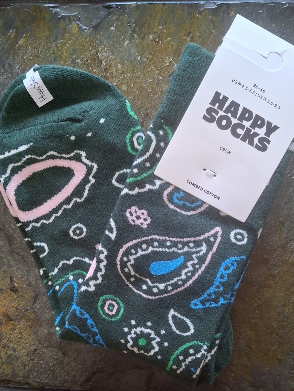 Dark Green Paisley Crew Socks